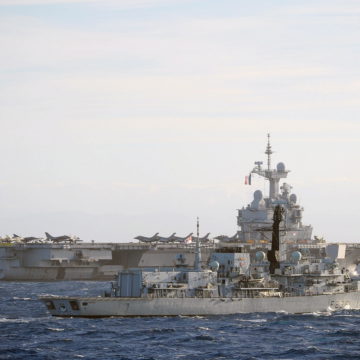 US Destroyer and Allied Warships Part of French Navy Carrier Strike Group in Mediterranean